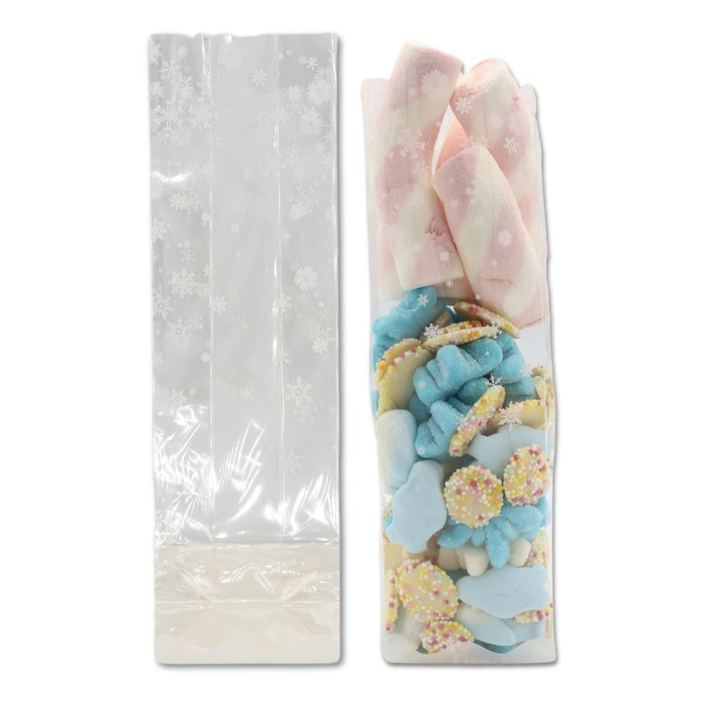 Clear Snowflake Printed Blockbottomed Bags (Pack of 100)