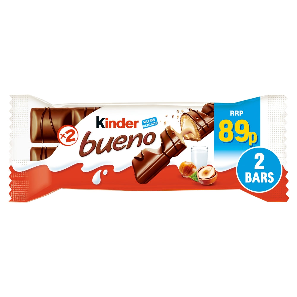 Kinder Bueno Milk Chocolate & Hazelnut Twin Bars 43g PMP