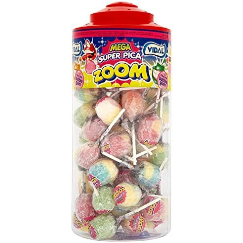 Vidal Mega Zoom Sour Pica Fruit Flavour Bubble Gum Lollies (Bag)