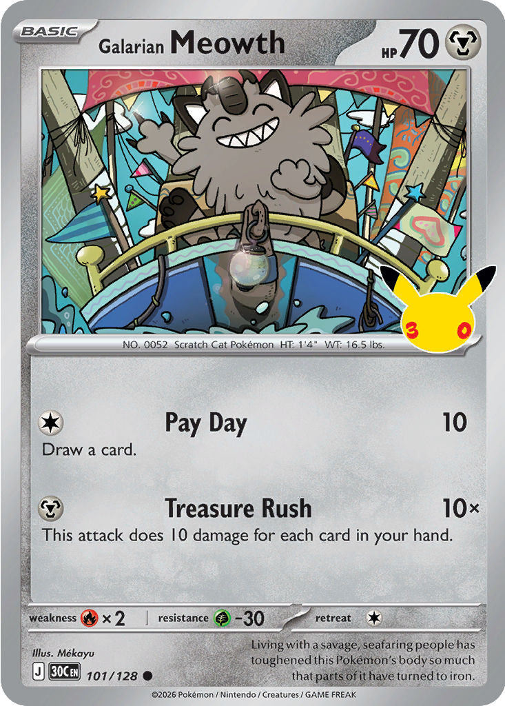 Pokémon TCG: 30th Celebration — Galarian Meowth 101/128