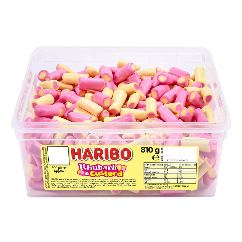 Haribo Rhubarb & Custard sweets close up