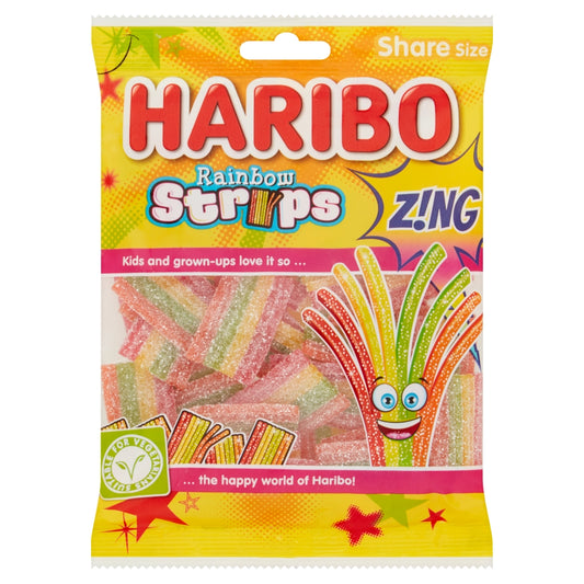 Haribo Rainbow Strips Z!ng Share Bags 130g case of 12