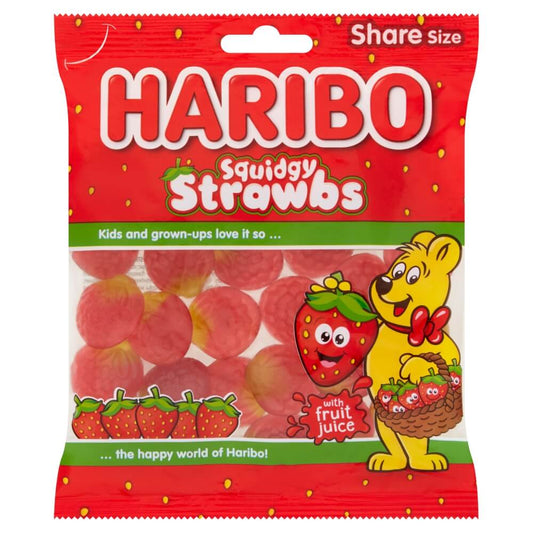 Haribo Squidgy Strawbs Share Bags 160g case of 12