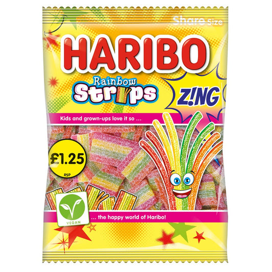 Haribo Rainbow Strips Z!ng Share Bags 130g case of 12