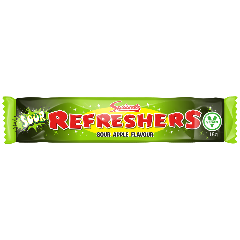 Swizzels Refreshers Sour Apple Flavour Chew Bar 18g — Case of 60