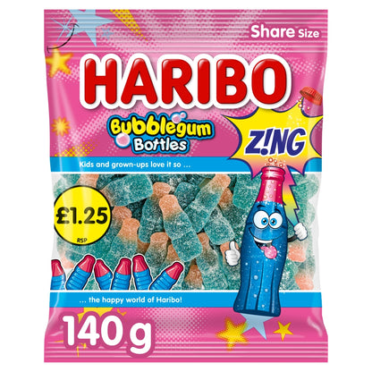 Haribo Bubblegum Bottles Z!ng Share Bags 140g case of 12