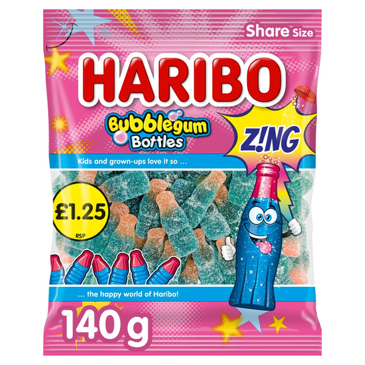 Haribo Bubblegum Bottles Z!ng Share Bags 140g case of 12