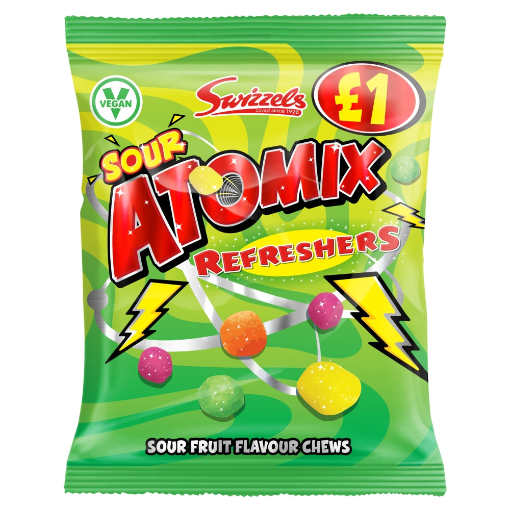 Swizzels Atomix Refreshers Sour Fruit Flavour Chews 100g — Case of 12