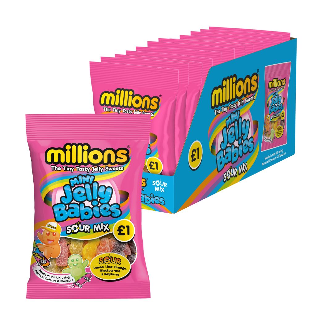 Millions Mini Jelly Babies Sour Mix Bag 100g