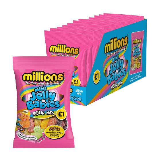Millions Mini Jelly Babies Sour Mix Bag 100g