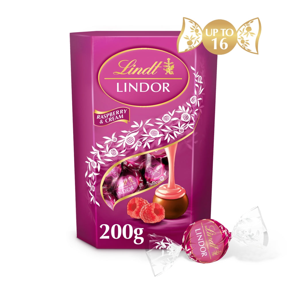 Lindt Lindor Raspberry & Cream Chocolate Truffles Box 200g