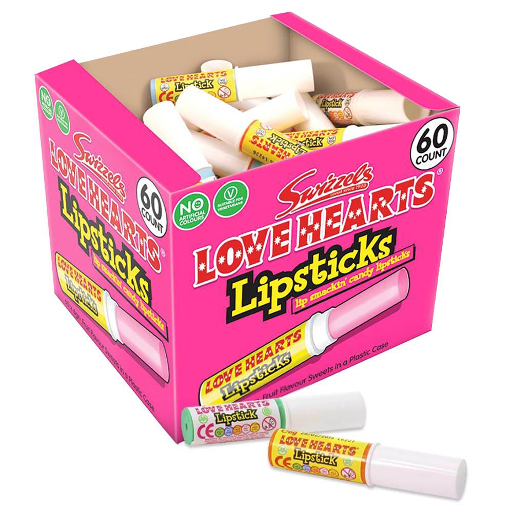 Swizzels Love Hearts Candy Lipsticks — Case of 60