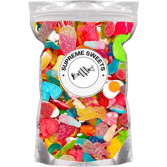 Supreme - 500g Vegan Mixed Pick & Mix Sweets-  Retro Candy Sweeties Assortment, Gummy Jelly Fizzy Gift Chewy Pick n Mix